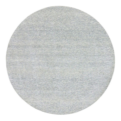 7'9"X7'9" Gray Undyed Pure Wool Grass Design Hand Knotted Round Rug