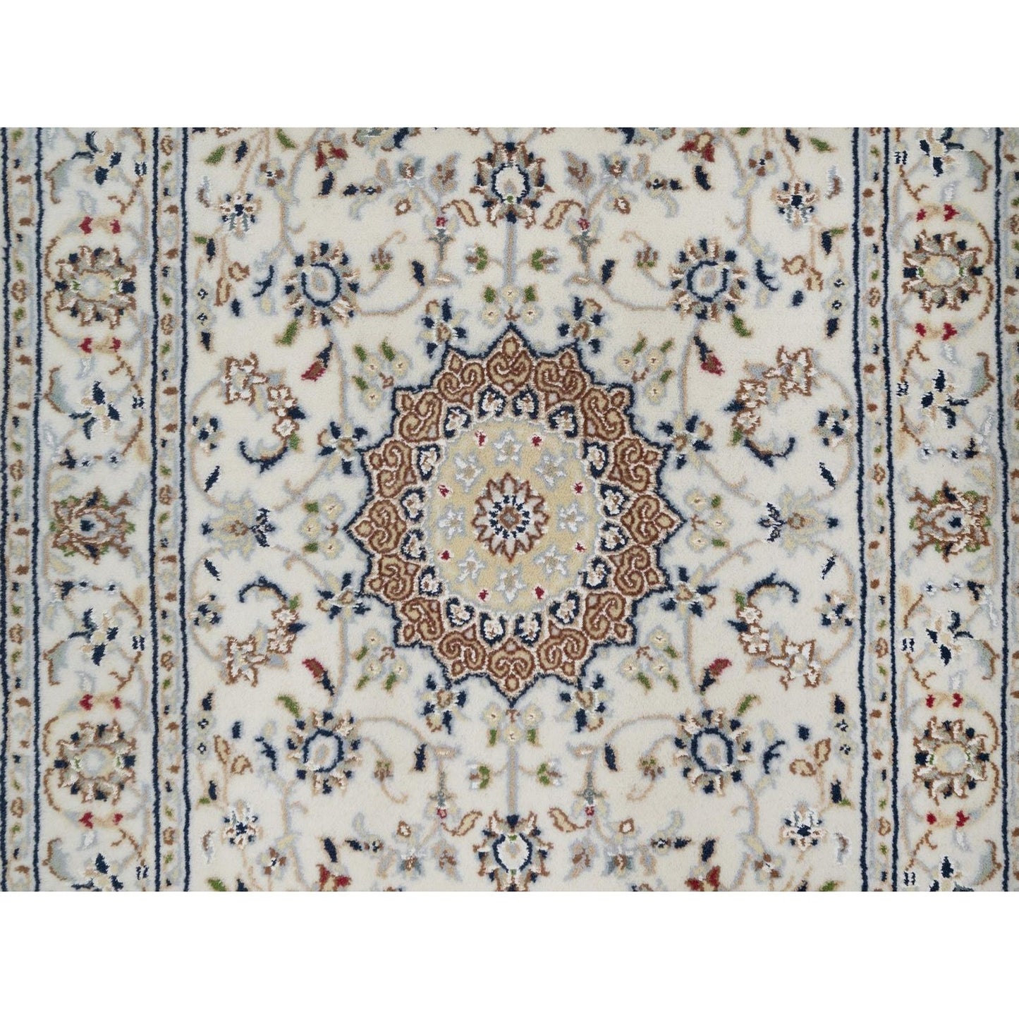 2'7"X8' Ivory Nain Medallion Design Hand Knotted Wool And Silk Runner Rug