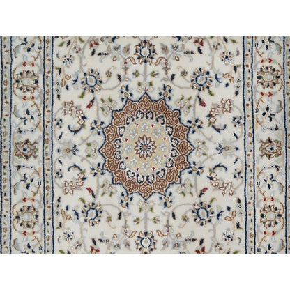 2'7"X8' Ivory Nain Medallion Design Hand Knotted Wool And Silk Runner Rug