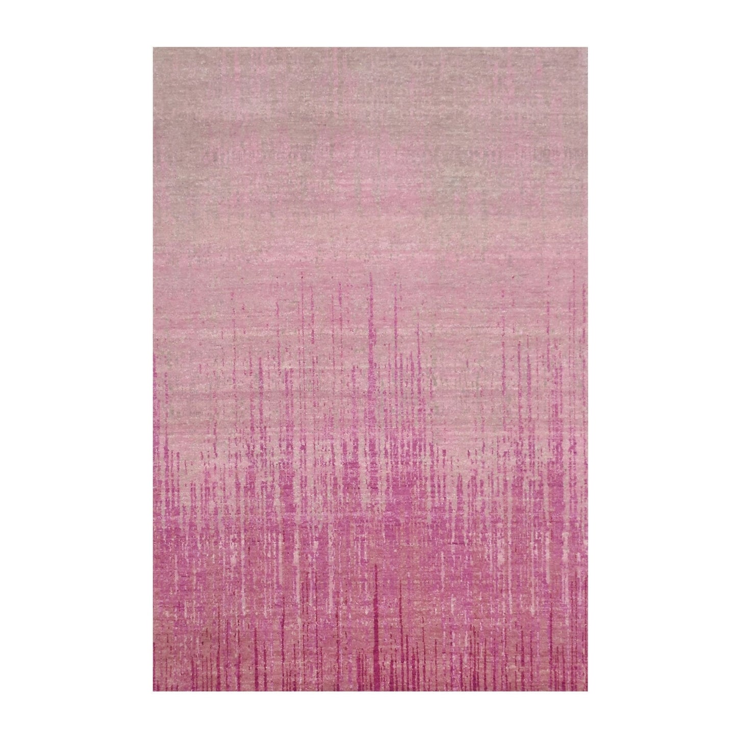 4'1"X6'2" Hand Knotted Pink Vertical Ombre Design Natural Wool Rug