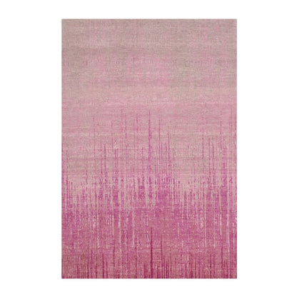 4'1"X6'2" Hand Knotted Pink Vertical Ombre Design Natural Wool Rug
