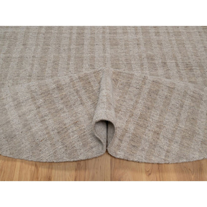 8'X8' Beaver Brown Stripes Design Hand Loomed Natural Wool Round Rug