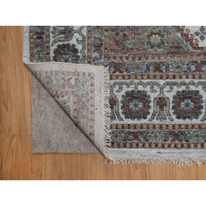 8'X10' Ivory Wool Rug Unique Flower Rosettes Border Design Hand Knotted