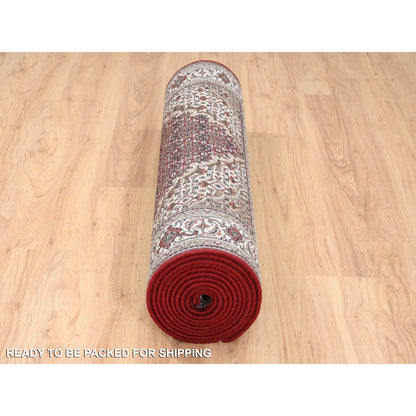 4'1"X16' Red Tebraz Mahi Wool And Silk Hand Knotted Wide Xl Runner Rug