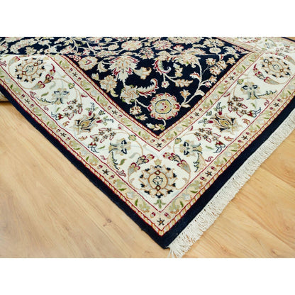 6'1"X9' Big Stone Blue Nain Flower Design Hand Knotted Wool Oriental Rug