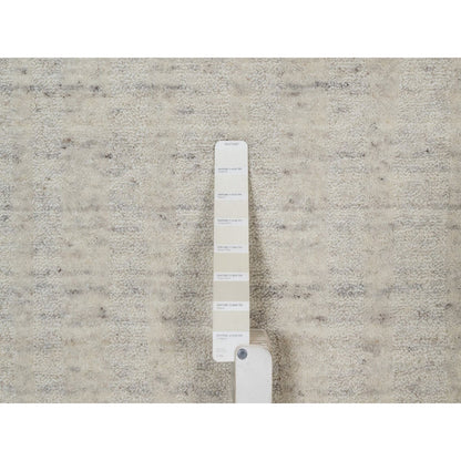 6'X6' Ivory Vertical Stripes Design Natural Wool Hand Loomed Round Rug