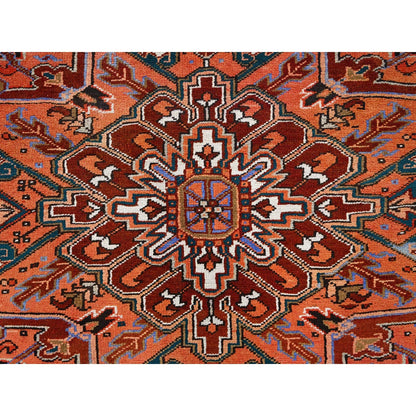 10'1"X13'2" Red Semi Antique Zoroastrian Heris Worn Wool Hand Knotted Rug