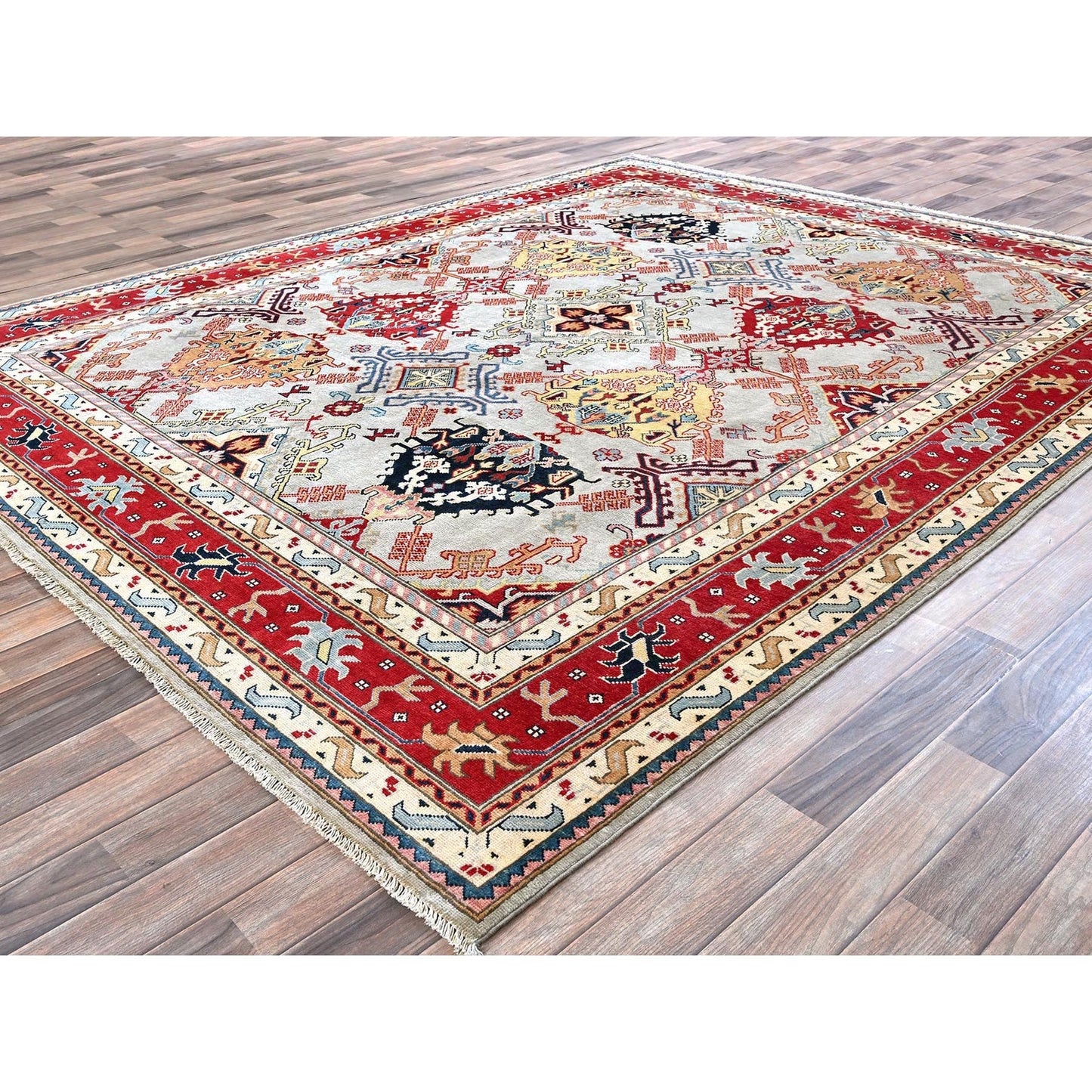 7'10"X9'10" Whisper Green Afghan Oushak Design 100% Wool Hand Knotted Rug