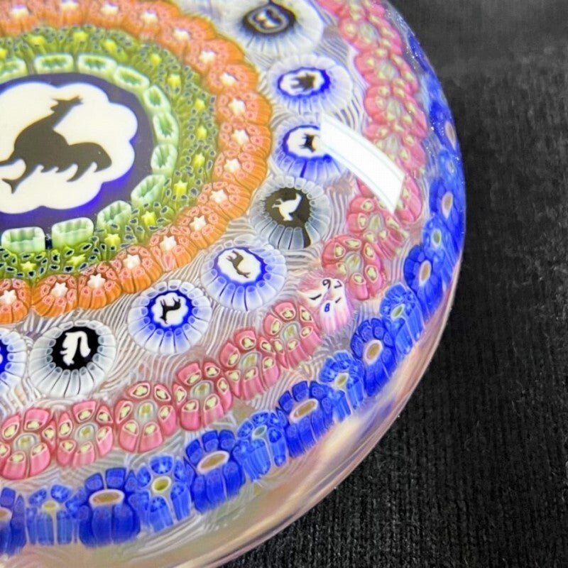 Antique Baccarat Crystal Paperweight 1971 Millefiori Blue Glass Big Size Flower
