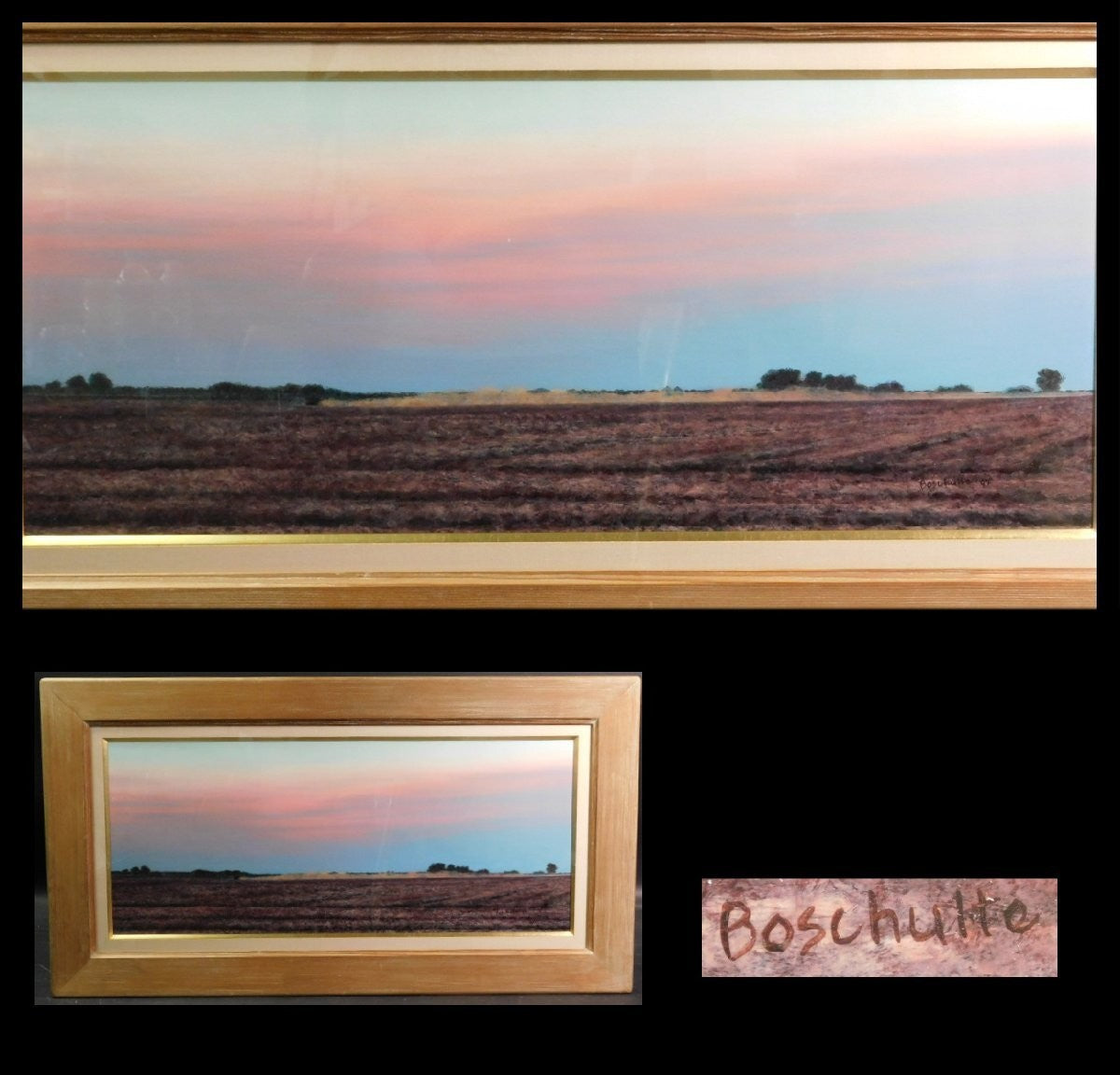 Richard Rick Boschulte 1992 Signed Watercolor Illinois Prairie Sunset