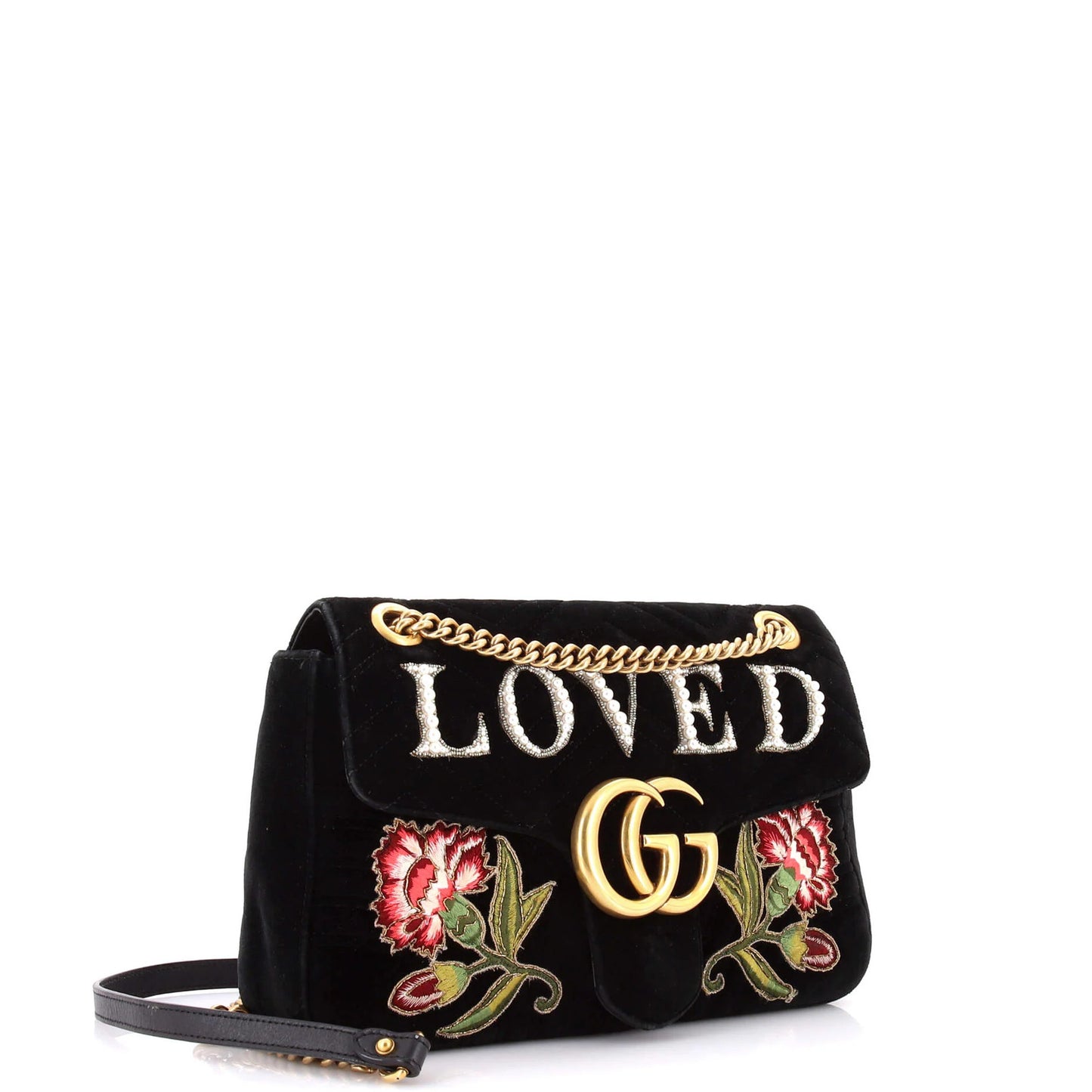 Gucci Gg Marmont Flap Bag Embroidered Matelasse Velvet Medium