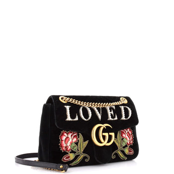 Gucci Gg Marmont Flap Bag Embroidered Matelasse Velvet Medium