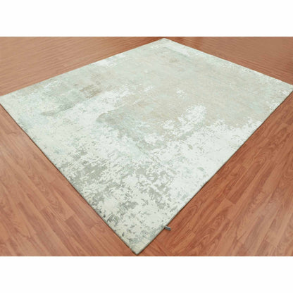8'X10' White Hand Knotted Galaxy Abstract Design Wool And Silk Rug