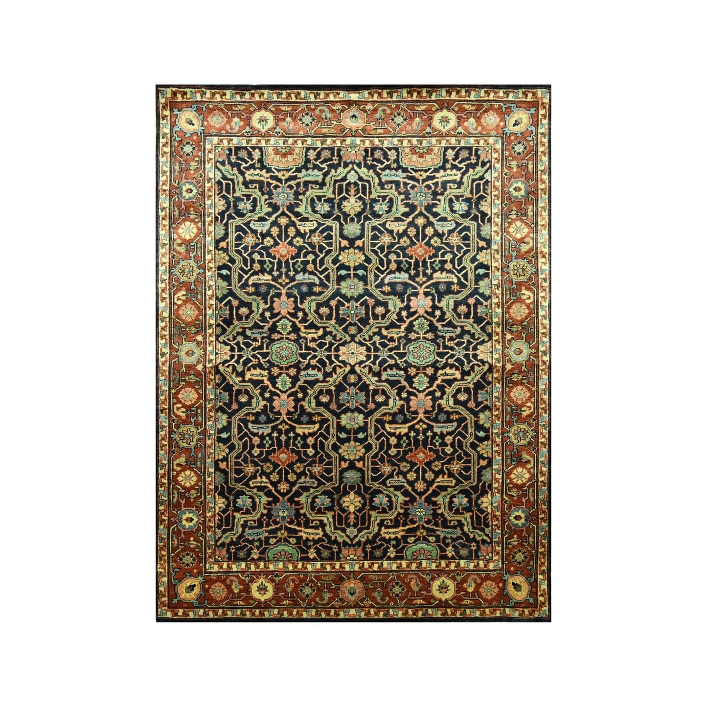 5'3"X7'1" Midnight Blue Heris All Over Design Hand Knotted Soft Wool Rug