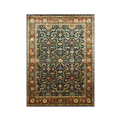 5'3"X7'1" Midnight Blue Heris All Over Design Hand Knotted Soft Wool Rug