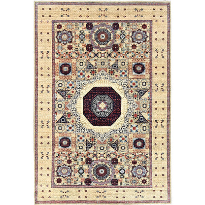 5'10"X8'10" Ecru Brown Soft Wool Hand Knotted Dynasty Design 200 Kpsi Rug