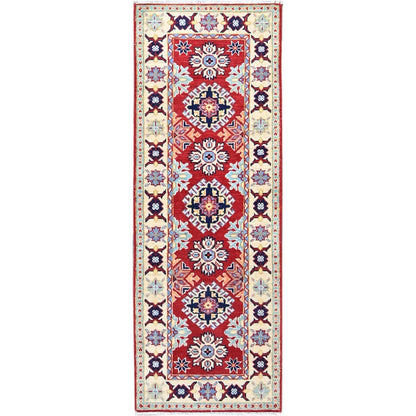 2'1"X6' Scarlet Red Kazak Design Wool Oriental Hand Knotted Runner Rug