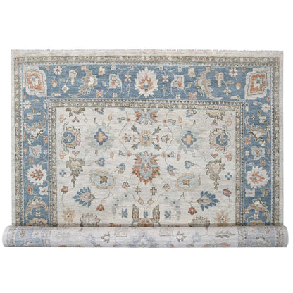 12'X17'9" Light Gray Pure Wool Hand Knotted Oushak Design Oversized Rug
