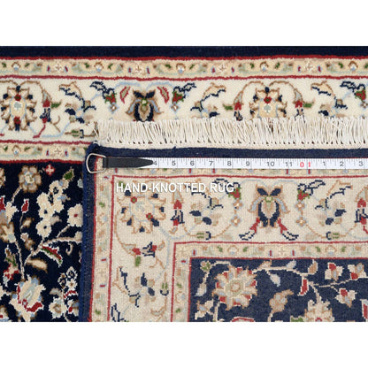 2'9"X14' Midnight Blue Nain Flower Design Wool Hand Knotted Runner Rug