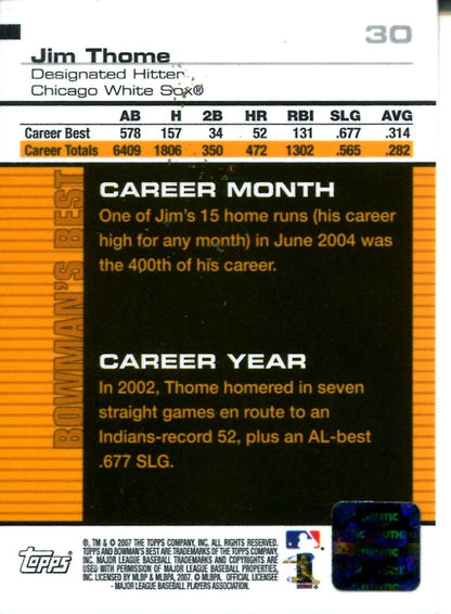 Jim Thome 2007 Topps Bowman'S Best Autographed Card