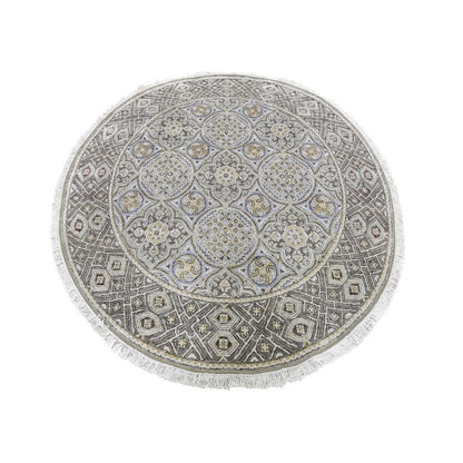 5'1"X5'1" Textured Wool And Silk Mughal Inspired Round Hand Knotted Rug
