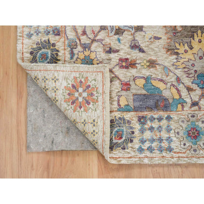 8'3"X10'3" Ivory Hand Knotted Tebraz Vase Silk With Wool Rug