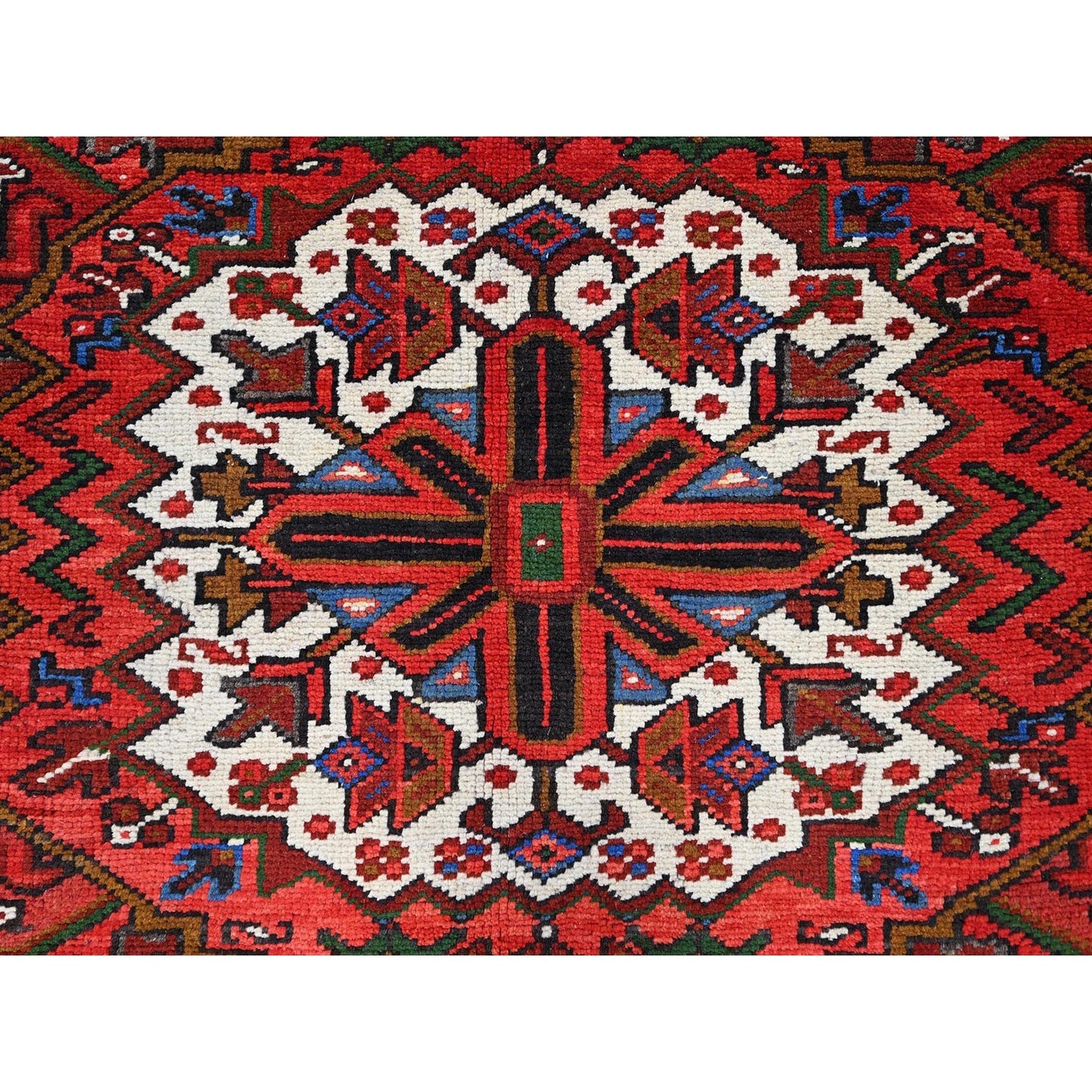 8'X11' Red Abrash Antique Zoroastrian Heris Hand Knotted Pure Wool Rug
