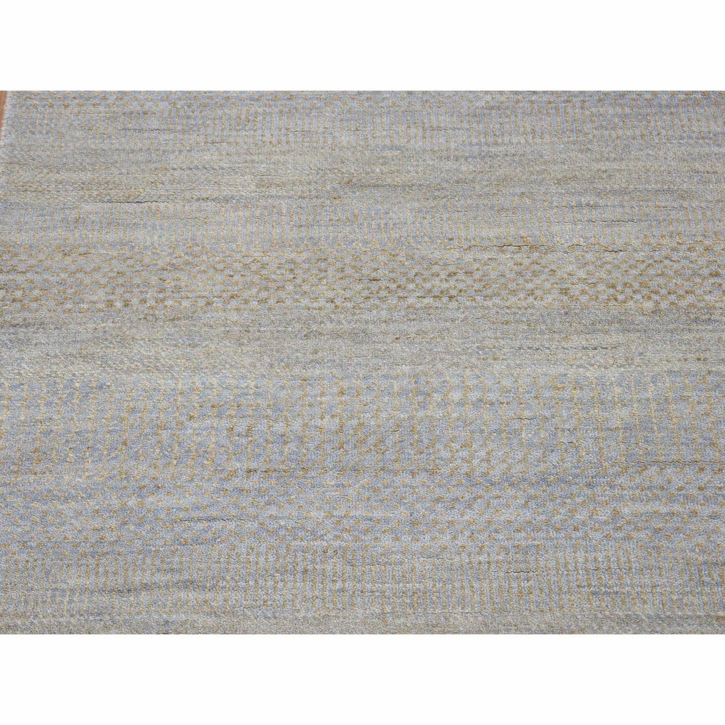 2'8"X9'1" Gray Modern Grass Design Hand Knotted Wool And Silk Runner Rug
