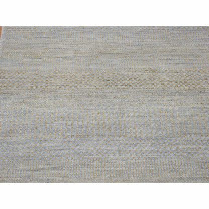 2'8"X9'1" Gray Modern Grass Design Hand Knotted Wool And Silk Runner Rug