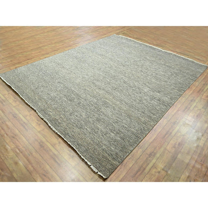 8'X10' Stone Gray Modern Grass Design Wool And Silk Hand Knotted Rug
