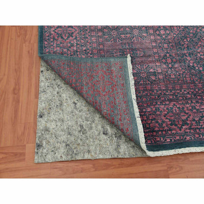 8'X9'9" Dark Green Obscured Mamluk Design Wool And Silk Hand Knotted Rug