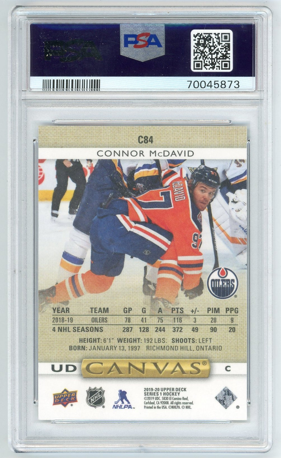 Connor Mcdavid 2019 Ud Canvas #C84 Psa Mt 10