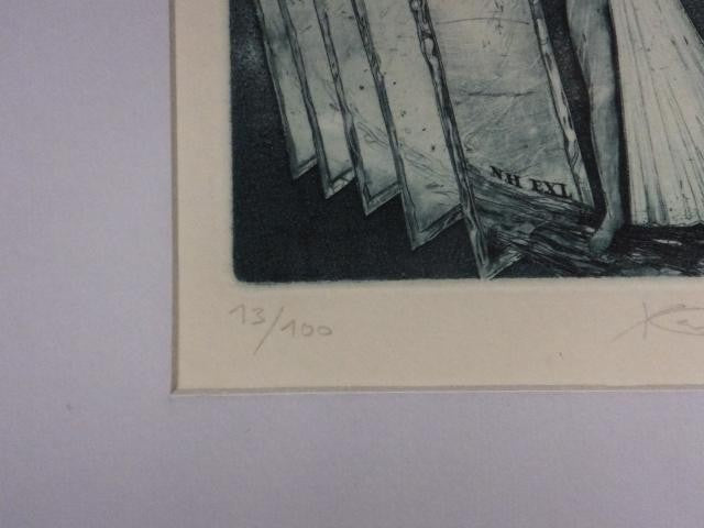 Karel Demel Original Etching Print "Exlibris For N.H" 1996 Signed Czech Art