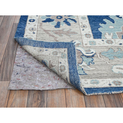 10'4"X13'6" Blue Afghan Oushak All Over Leaf Design Wool Hand Knotted Rug