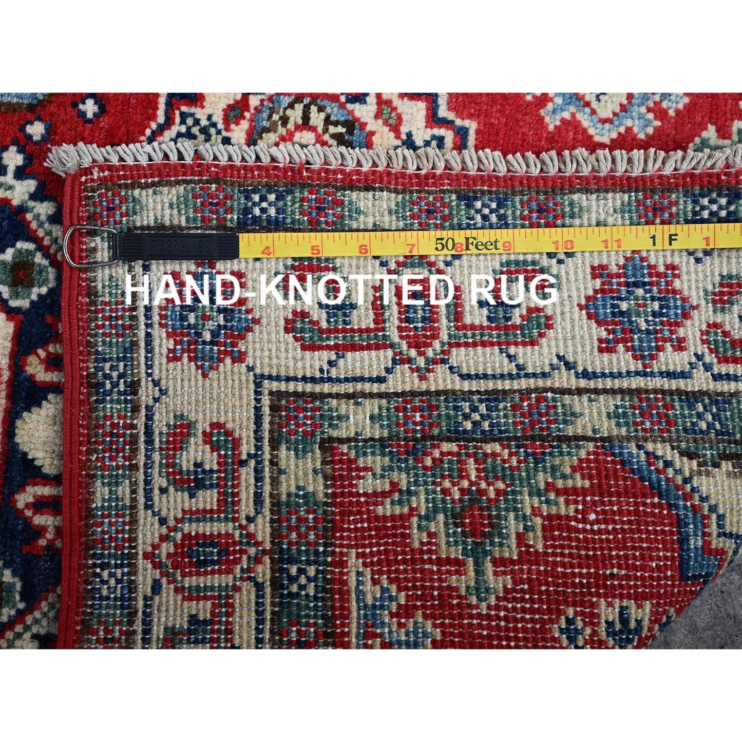 2'6"X4' Berry Red Kazak With Tribal Motifs Hand Knotted Soft Wool Mat Rug