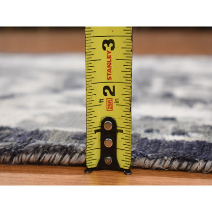 2'7"X5'9" Gray Abstract Design Wool And Silk Hand Knotted Runner Rug