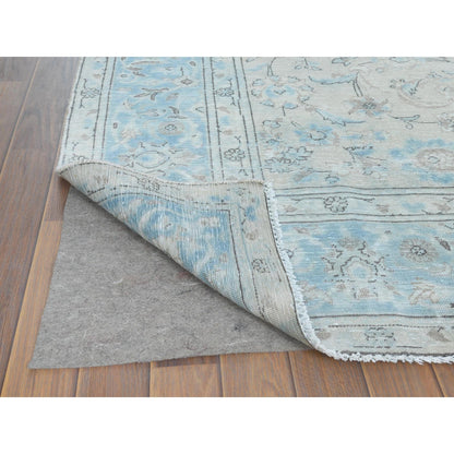 6'6"X9'7" Hand Knotted Ivory Vintage Farsian Karman Worn Wool Rug