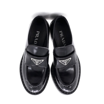 Prada Women'S Triangle Logo Loafers Spazzolato Leather