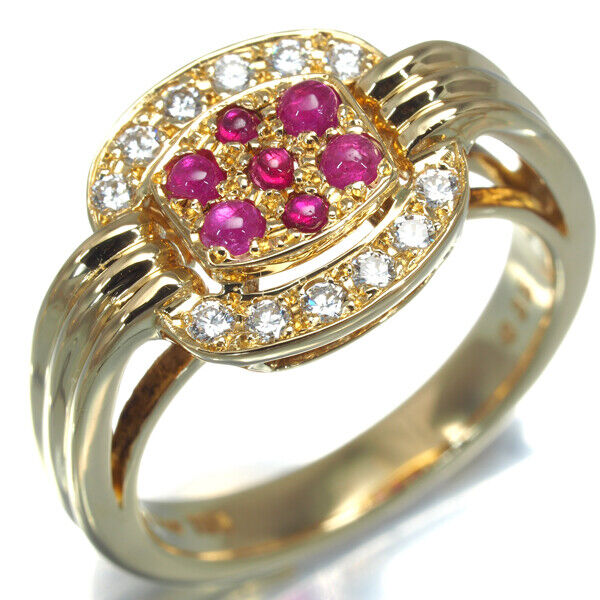 Christian Dior Ring Ruby Diamond Us5 18K 750 Yellow Gold