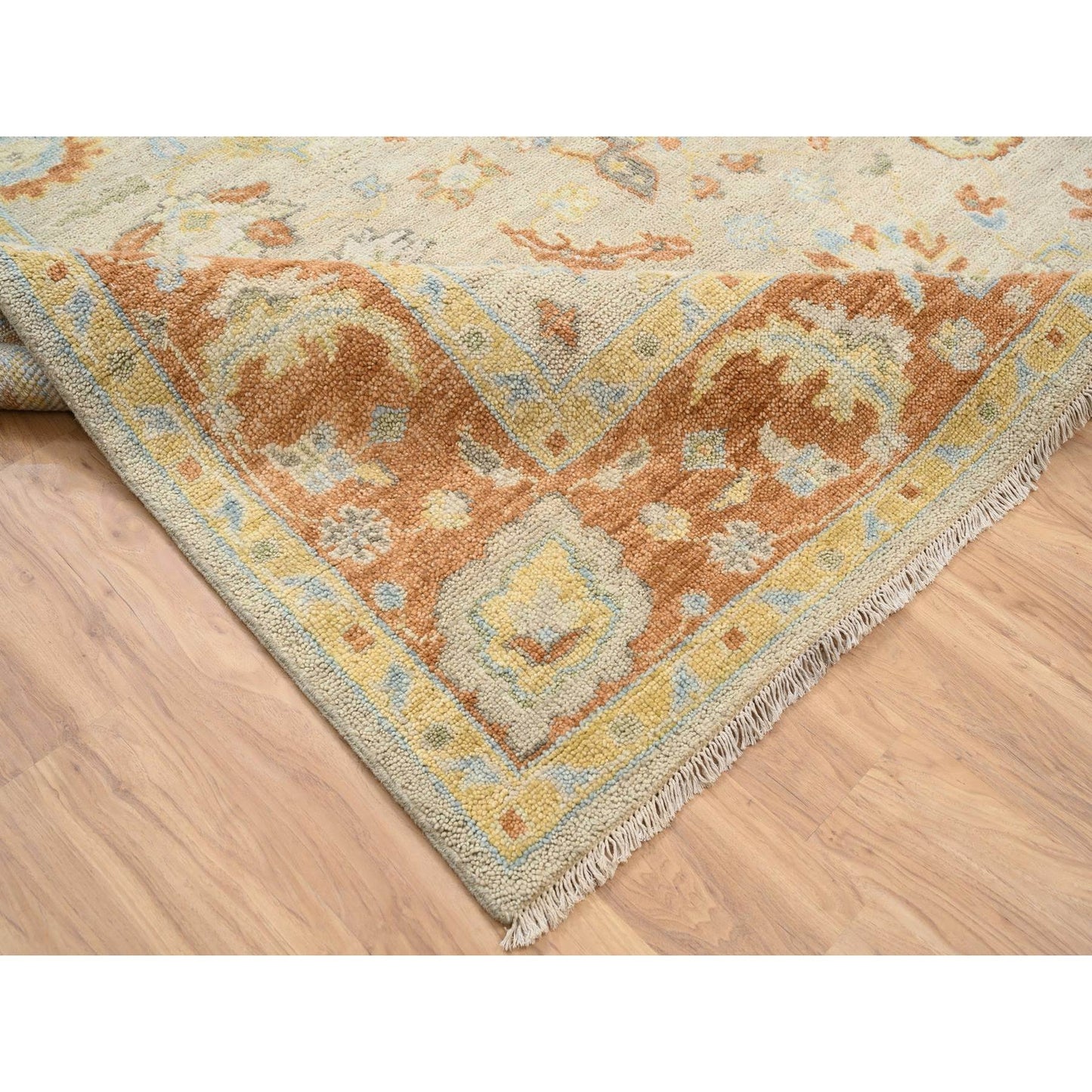 9'1"X11'9" Tan Color Oushak Design Pure Wool Hand Knotted Rug