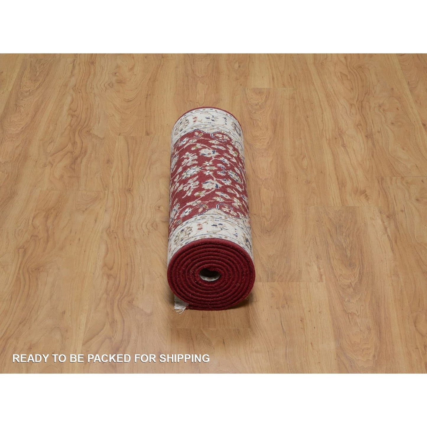 2'7"X10'3" Red Hand Knotted Nain Medallion Design Wool & Silk Runner Rug