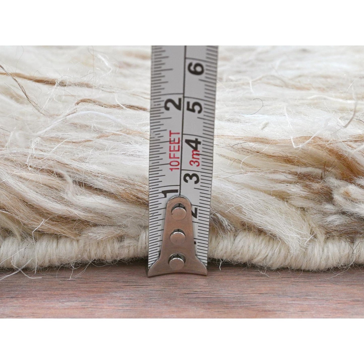 3'X3' Beige Shaggy Moroccan Undyed Natural Wool Hand Knotted Square Rug