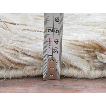 3'X3' Beige Shaggy Moroccan Undyed Natural Wool Hand Knotted Square Rug