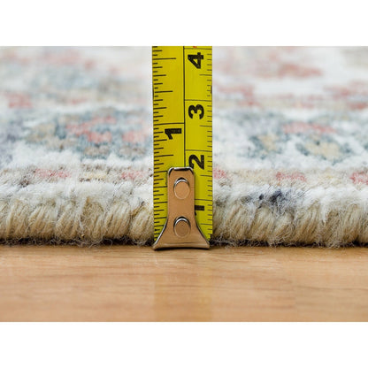 2'6"X9'9" Anti-Flash White Unique Flower Border Runner Oriental Rug