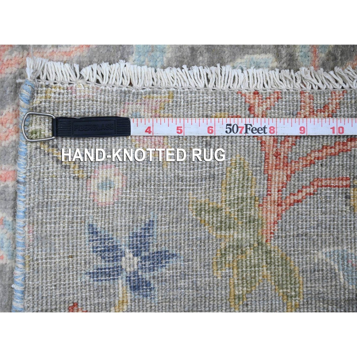 5'1"X12' Gray Hand Knotted Peshawar Birds Design Soft Wool Runner Rug