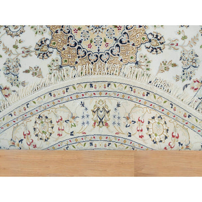 6'5"X6'5" White Organic Wool Hand Knotted Nain Design 250 Kpsi Round Rug
