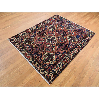 5'X6'9" Red Vintage Zoroastrian Baktiarjoon Design Hand Knotted Rug
