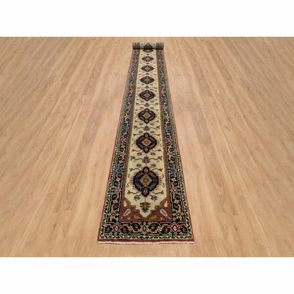 2'5"X19'9" Ivory Hand Knotted Heris Revival Pliable Wool Xl Runner Rug