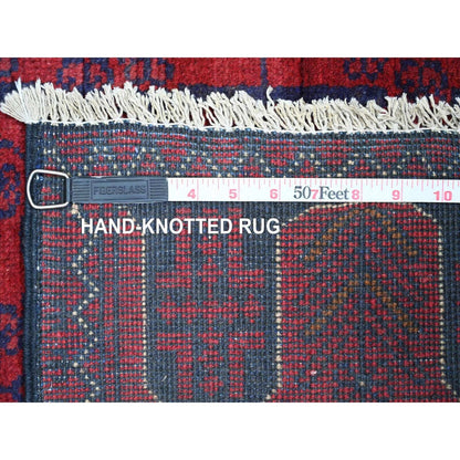 2'6"X6'1" Red Andkhoy Geometric Design Soft Wool Hand Knotted Runner Rug