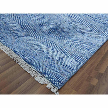 9'1"X12'2" Blue Hand Knotted Grass Design Gabbeh Wool And Silk Rug